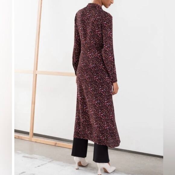 & Other Stories Sz 8 Micro Floral Midi Shirt Dress Moody Floral Print Button-up - Picture 3 of 16